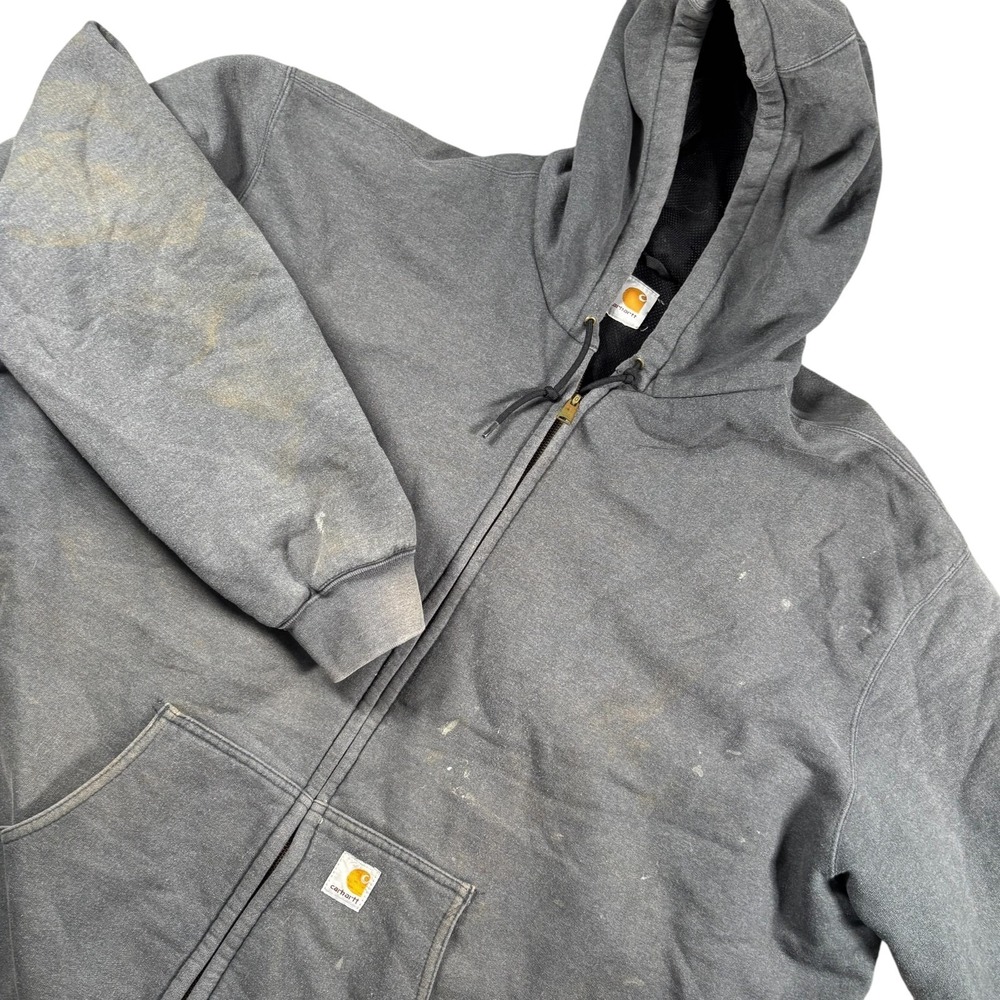 Carhartt‎ Gray Full Zip Hoodie Solid Workwear Faded Distressed Grunge HTF SZ 4X